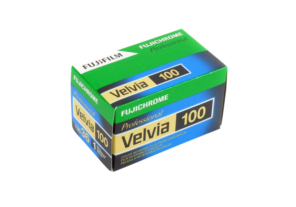 <h5>Fujichrome Velvia 100</h5>
Professional-quality, medium-speed, daylight-type, color reversal film with ultrafine grain and ultrahigh color saturation through the incorporation of new-generation cyan, magenta and yellow couplers.
Suited especially to scenery and nature photography as well as other subjects that require precisely modulated vibrant color reproduction and high image quality.
Provides color image stability equal to that of RVP 100F and can be push-processed up to +1 stop with excellent results and little photographic variation.<br>
Available formats: 35mm, 120 and 5x4 <h5>Fujichrome Velvia 100</h5>
Professional-quality, medium-speed, daylight-type, color reversal film with ultrafine grain and ultrahigh color saturation through the incorporation of new-generation cyan, magenta and yellow couplers.
Suited especially to scenery and nature photography as well as other subjects that require precisely modulated vibrant color reproduction and high image quality.
Provides color image stability equal to that of RVP 100F and can be push-processed up to +1 stop with excellent results and little photographic variation.<br>
Available formats: 35mm, 120 and 5x4