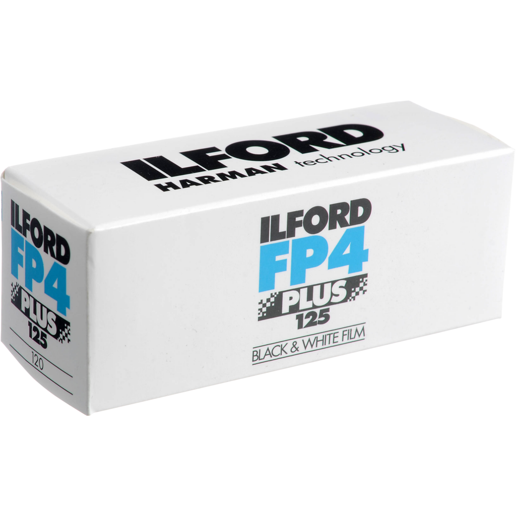 Ilford FP4 125 Medium speed ISO 125, all-purpose black & white film with fine grain, medium contrast and high sharpness. Ideal for most shooting scenarios in good light conditions. Robust exposure tolerance Available formats: 35mm, 120 and 5×4